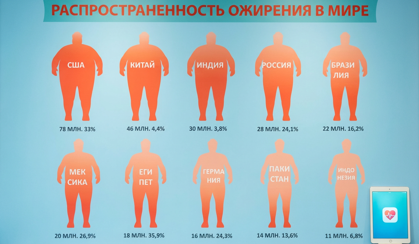 Распространенность ожирения в мире Распространенность ожирения в мире
