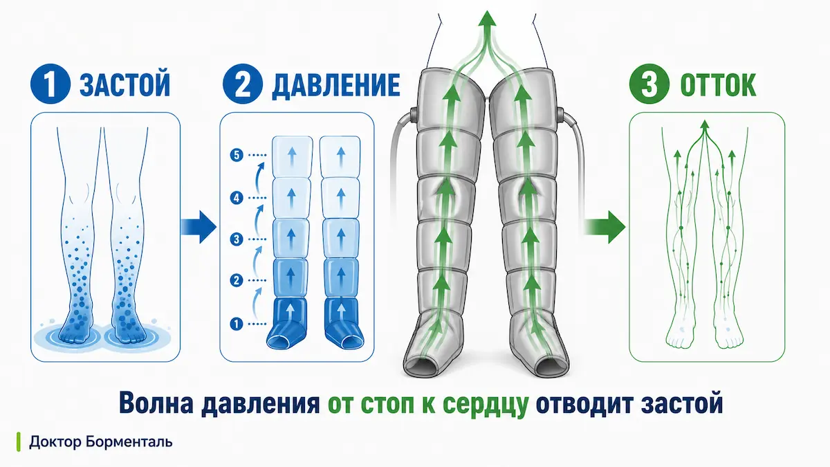 аппаратный лимфодренаж: как давление манжет отводит лишнюю жидкость из тканей