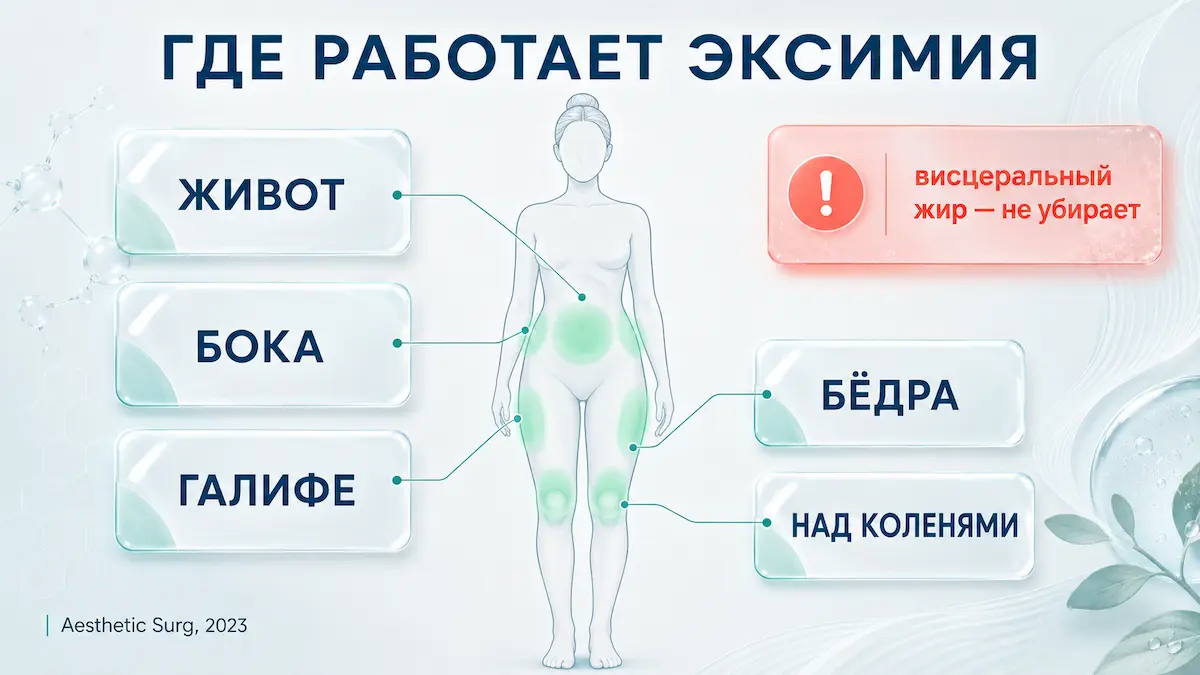Аппарат Эксимия: зоны локального жира, с которыми работает процедура