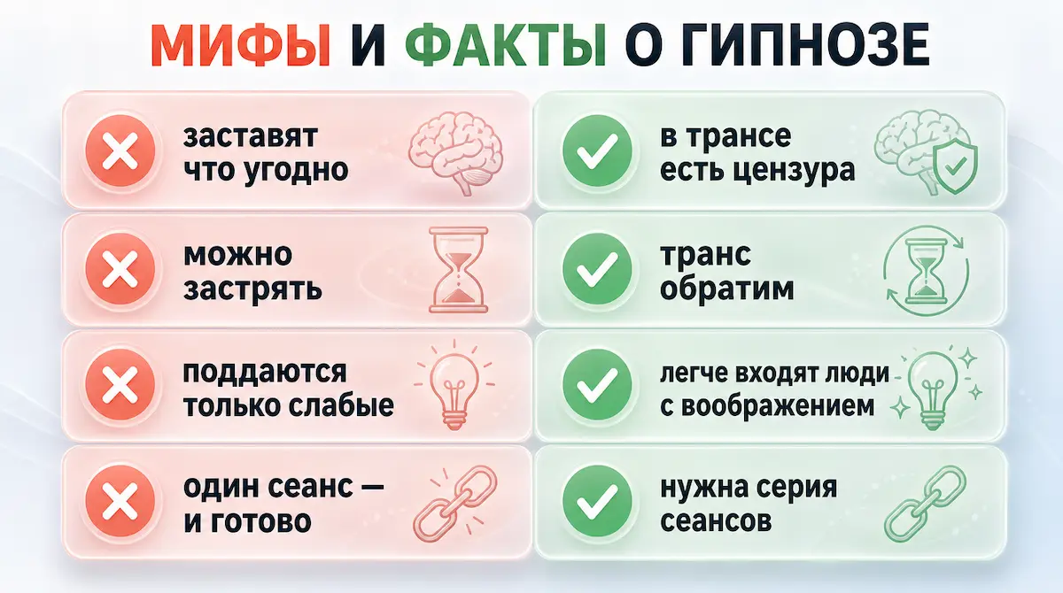 Четыре частых мифа о гипнозе и что стоит за ними на самом деле. гипноз или кодирование: мифы и факты о гипнозе для похудения