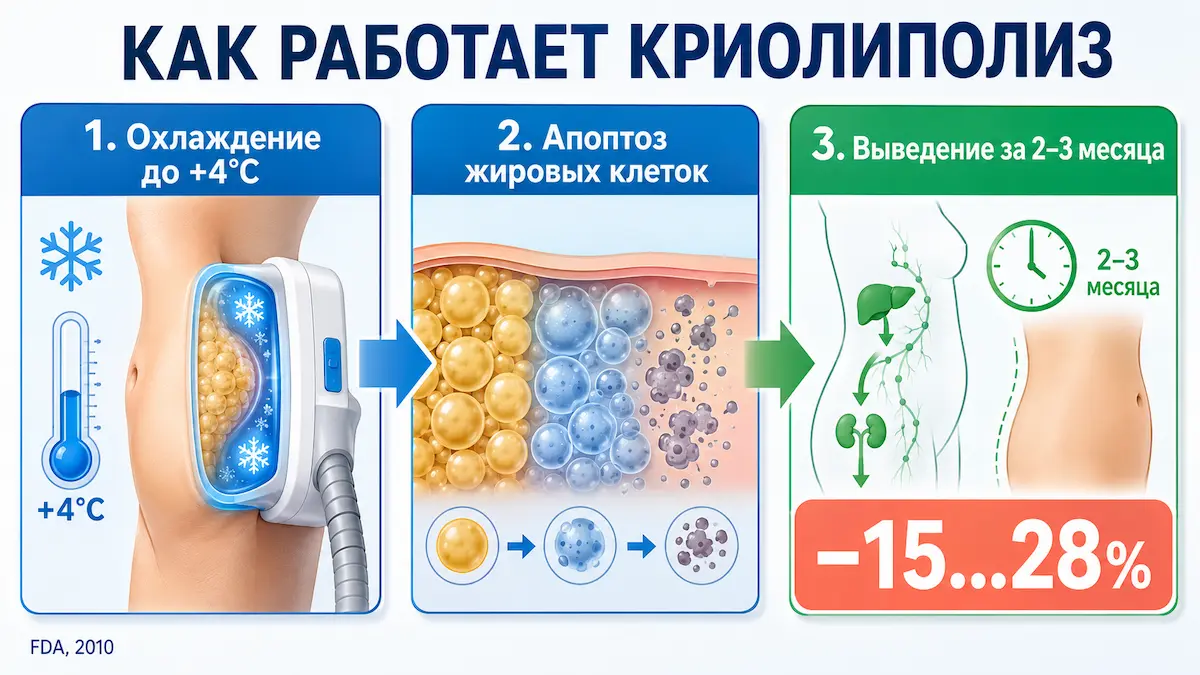 Как работает криолиполиз против локального жира: этапы охлаждения и вывода клеток