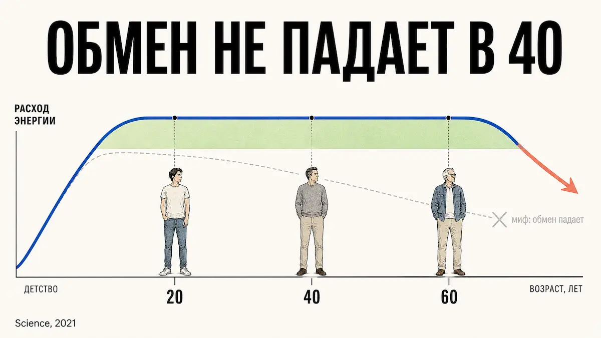 метаболизм после 40 не замедляется &mdash; расход энергии стабилен с 20 до 60 лет