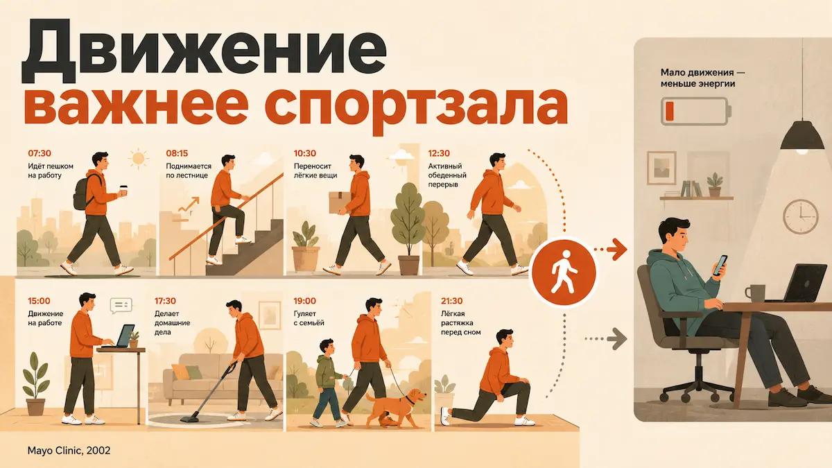 Повседневное движение способно тратить больше калорий, чем отдельная тренировка. как ускорить метаболизм за счёт бытовой активности NEAT