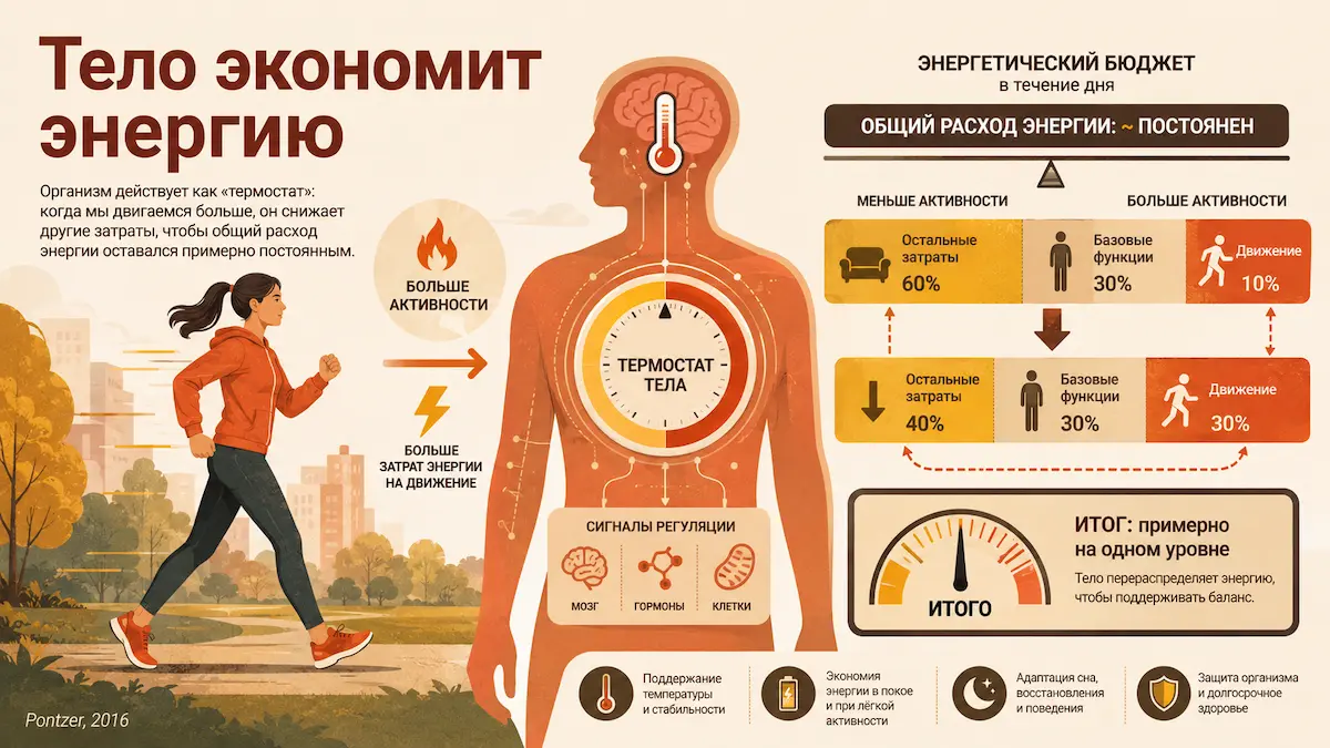 ограниченный расход энергии: тело экономит калории, иллюстрация