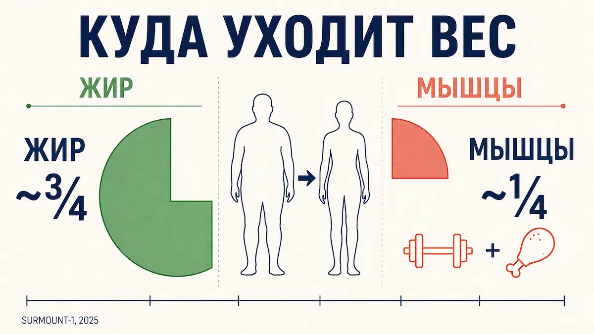 питание на Тирзетте, куда уходит вес, жир и мышцы