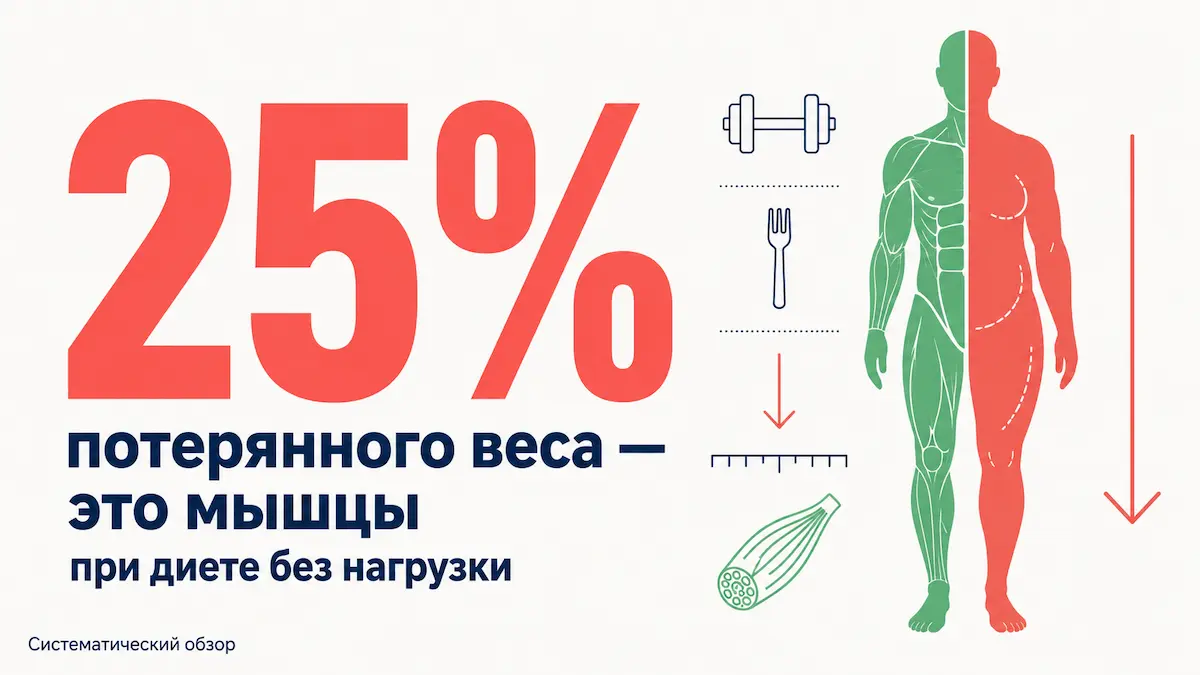 При диете без силовой нагрузки до четверти сброшенного веса — это мышцы, а не жир. Похудение после 50: сколько мышц теряется при обычной диете без нагрузки