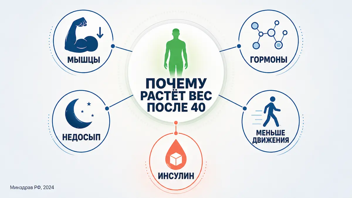 ожирение после 40: 5 причин набора веса &mdash; мышцы, гормоны, активность, сон, инсулин