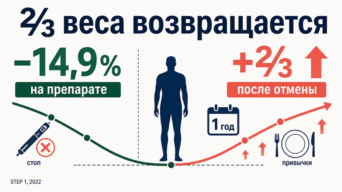 Без закреплённых привычек за год возвращается около ⅔ сброшенного веса. Семавик и диета: две трети веса возвращаются после отмены без привычек