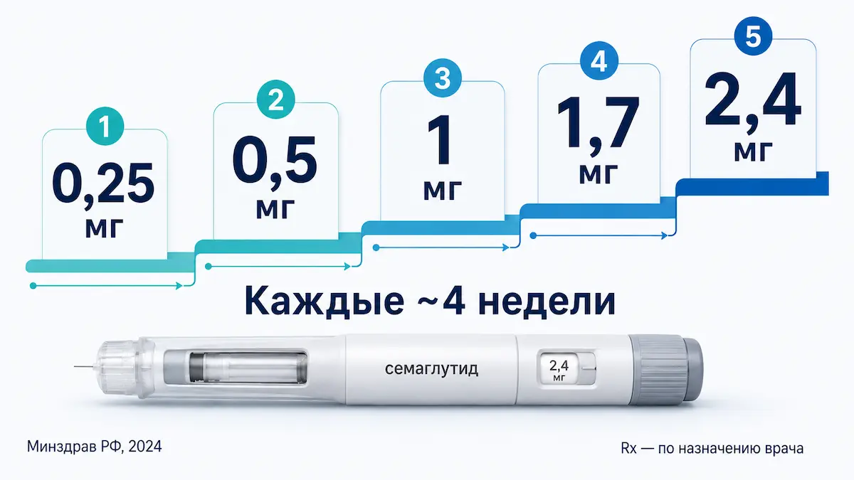Велгия для похудения: схема титрации дозы семаглутида по неделям