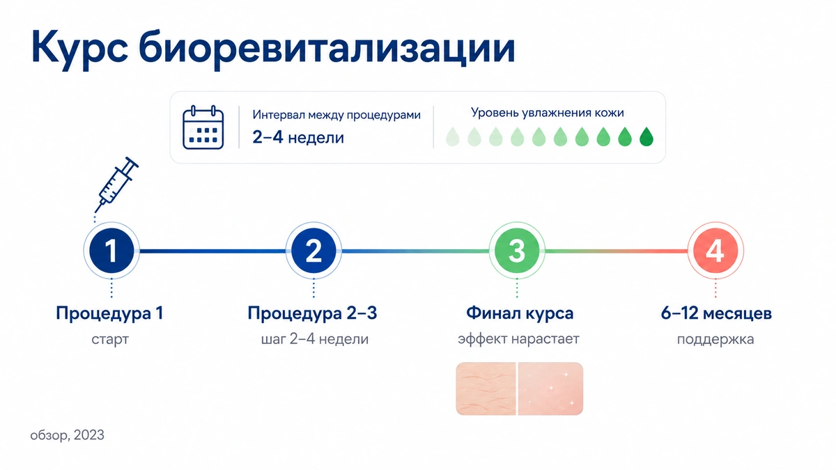 биоревитализация: таймлайн курса из 3&ndash;4 процедур и сроки эффекта