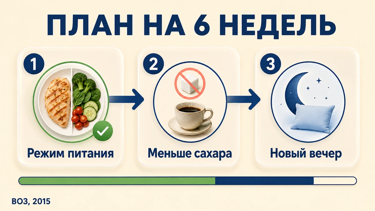 Инфографика: как снизить тягу к сладкому &mdash; пошаговый план на 6 недель