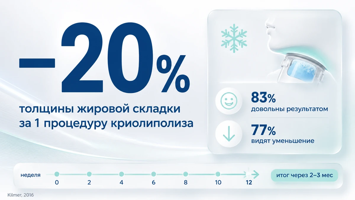 Второй подбородок: уменьшение жировой складки на 20% после одной процедуры криолиполиза &mdash; данные исследования