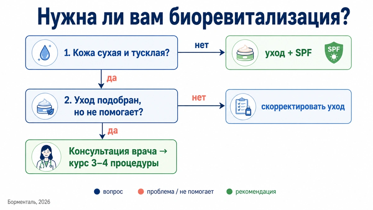 биоревитализация: дерево решений &mdash; когда нужна процедура, а когда достаточно ухода