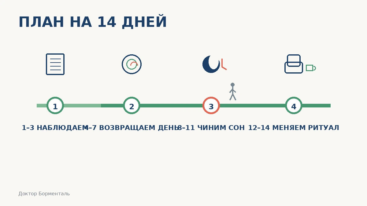 Таймлайн плана на две недели против вечернего переедания по дням
