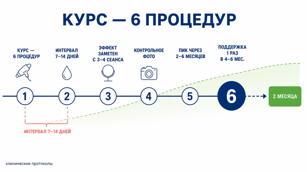 RF-лифтинг лица: график курса из шести процедур и сроки появления результата