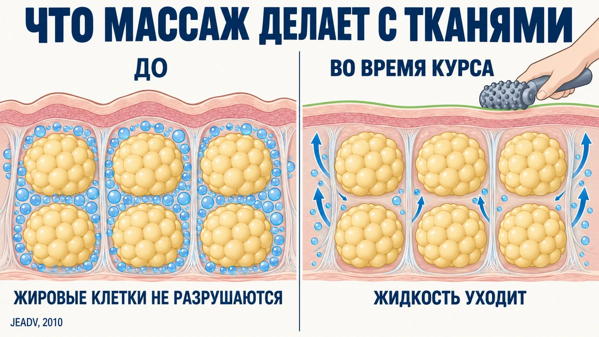 Схема: что происходит в подкожной клетчатке при массаже проблемных зон