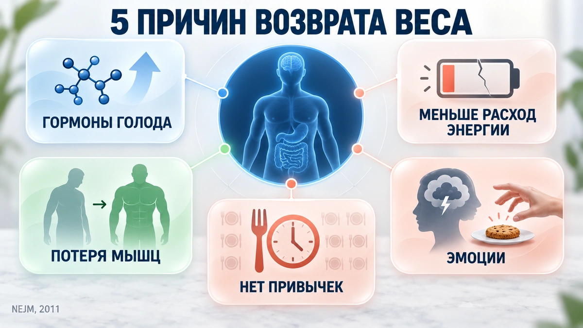 пять причин, почему происходит возврат веса после отмены препаратов ГПП-1