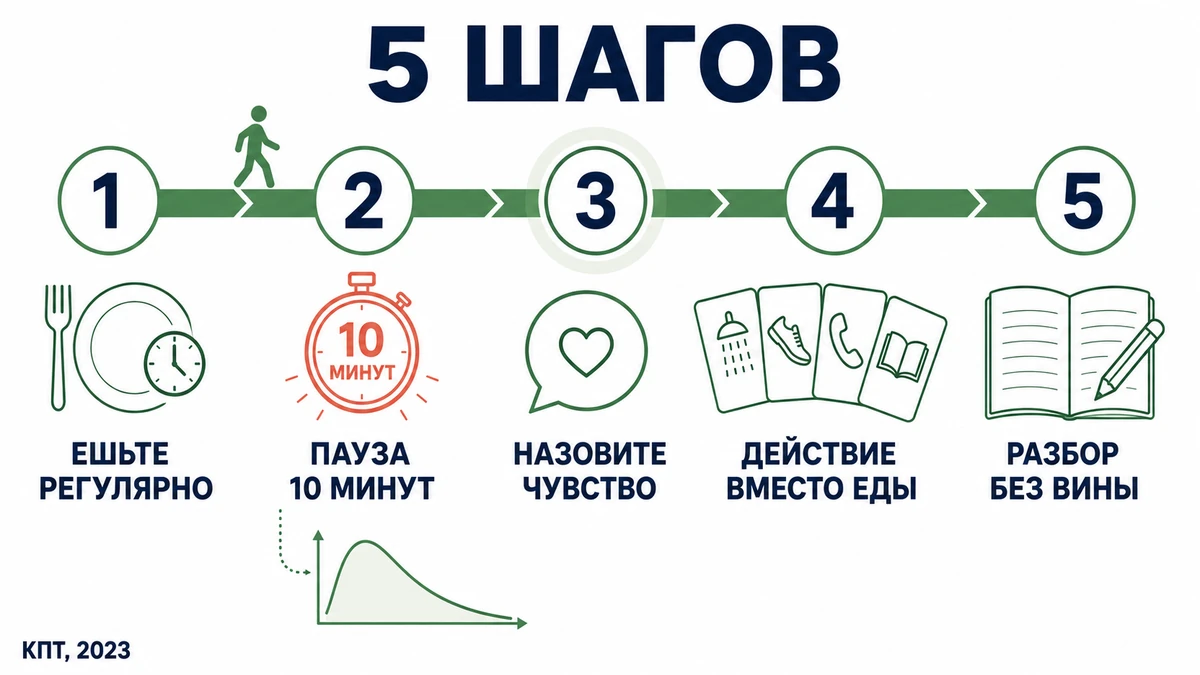 Пять шагов протокола: от регулярного питания до разбора эпизода без самообвинений протокол из пяти шагов, как перестать заедать стресс: пауза, называние эмоции, действие-замена
