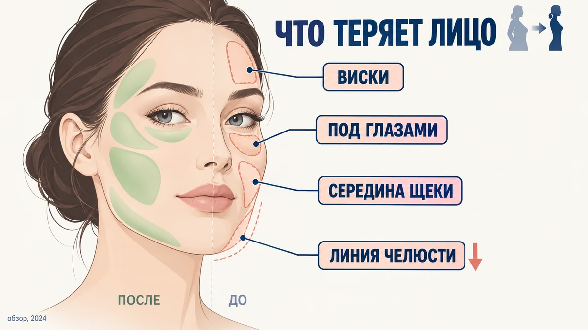 Лицо после похудения: какие зоны теряют объём &mdash; схема с выносками