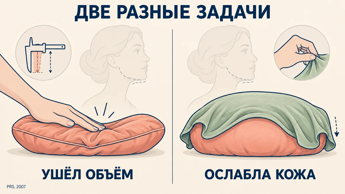 Схема: дефицит объёма и дряблость кожи &mdash; две разные задачи для косметолога