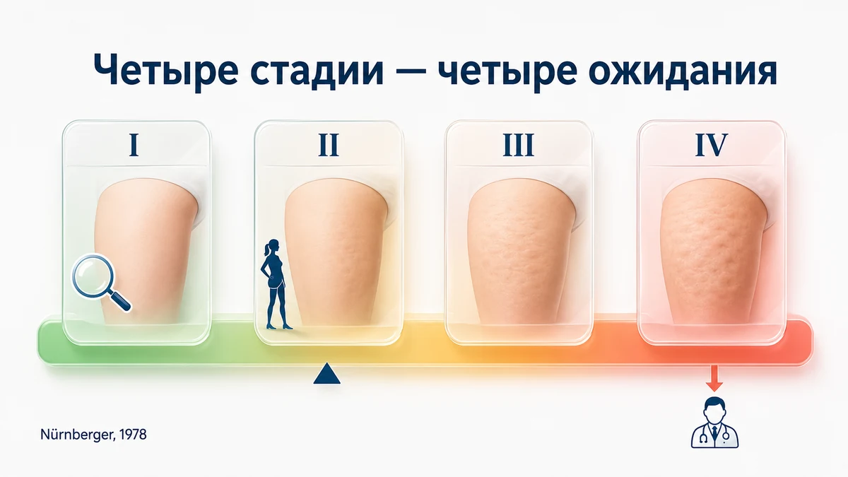 Инфографика: четыре стадии целлюлита и эффект курса массажа