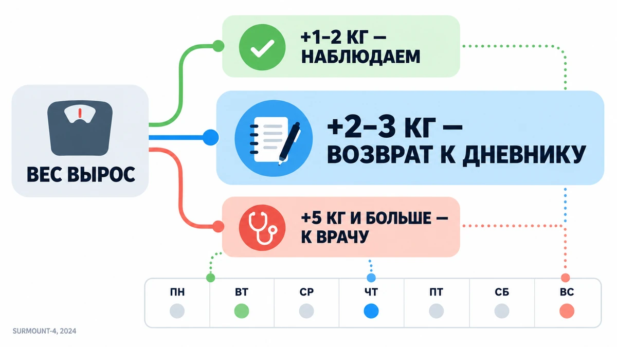схема действий, если вес начал возвращаться после курса препаратов ГПП-1: пороги и решения
